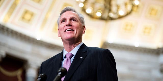 FILE: Speaker of the House Kevin McCarthy, R-Calif., conducts a news conference in the U.S. Capitols Statuary Hall on Thursday, January 12, 2023. 