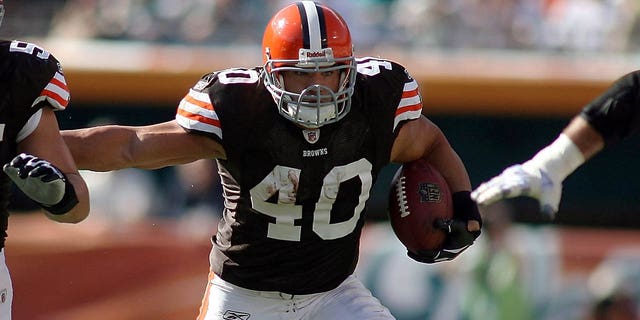 Running back Peyton Hillis of the Cleveland Browns carries against the Miami Dolphins at Sun Life Stadium Dec. 5, 2010, in Miami, Fla. 