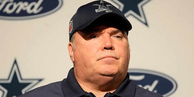 Dallas Cowboys head coach Mike McCarthy speaks at a news conference after an NFL divisional round playoff football game against the San Francisco 49ers in Santa Clara, Calif., Sunday, Jan. 22, 2023.