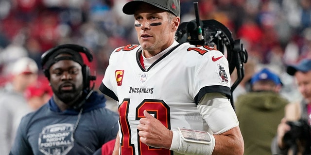 Tampa Bay Buccaneers quarterback Tom Brady (12) leaves the field after an NFL wild-card football game against the Dallas Cowboys, Monday, Jan. 16, 2023, in Tampa, Fla. 