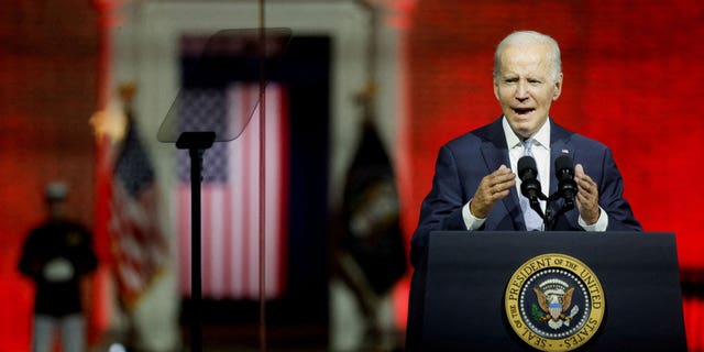 President Biden delivers remarks in front of Independence Hall at Independence National Historical Park, Philadelphia, on September 1, 2022.