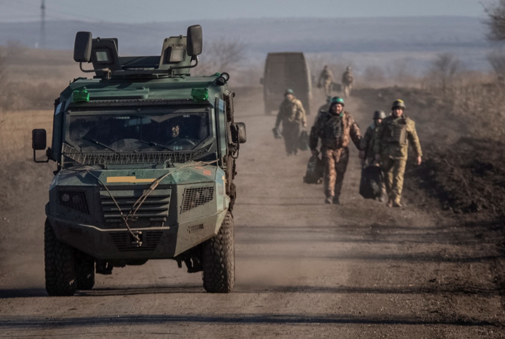 Ukrainian servicemen are seen near the frontline, amid Russia's attack on Ukraine, near Soledar in Donetsk region, Ukraine Jan. 23, 2023. 