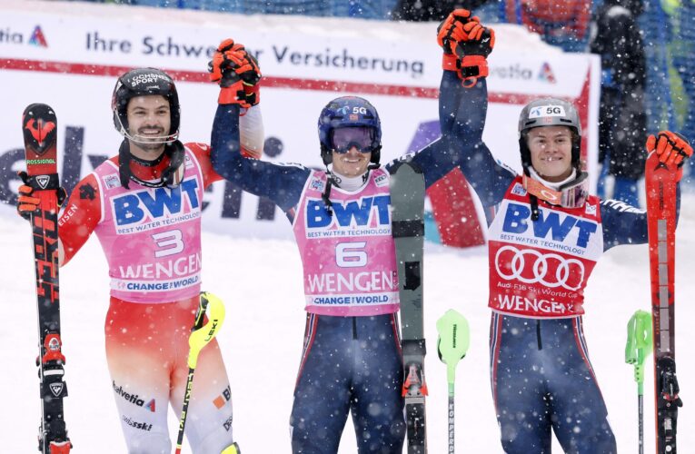 Henrik Kristoffersen nets World Cup slalom victory in Wengen after fine second run, Loic Meillard denied home win