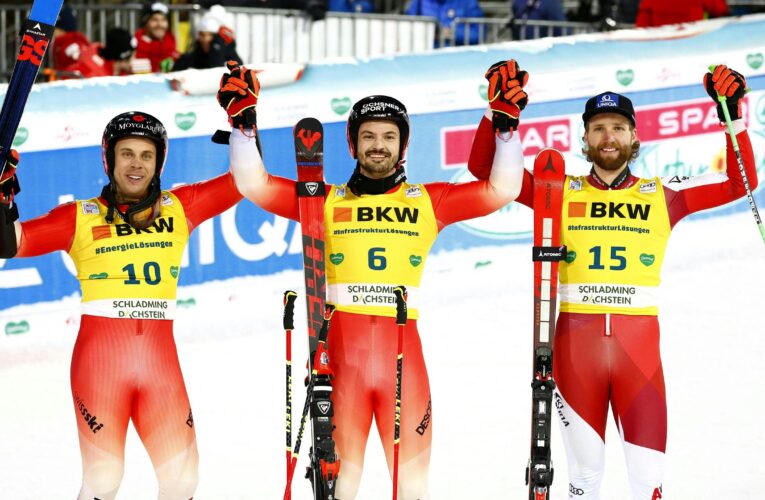 Swiss one-two in Schladming as Loic Meillard takes victory from Gino Caviezel in World Cup giant slalom