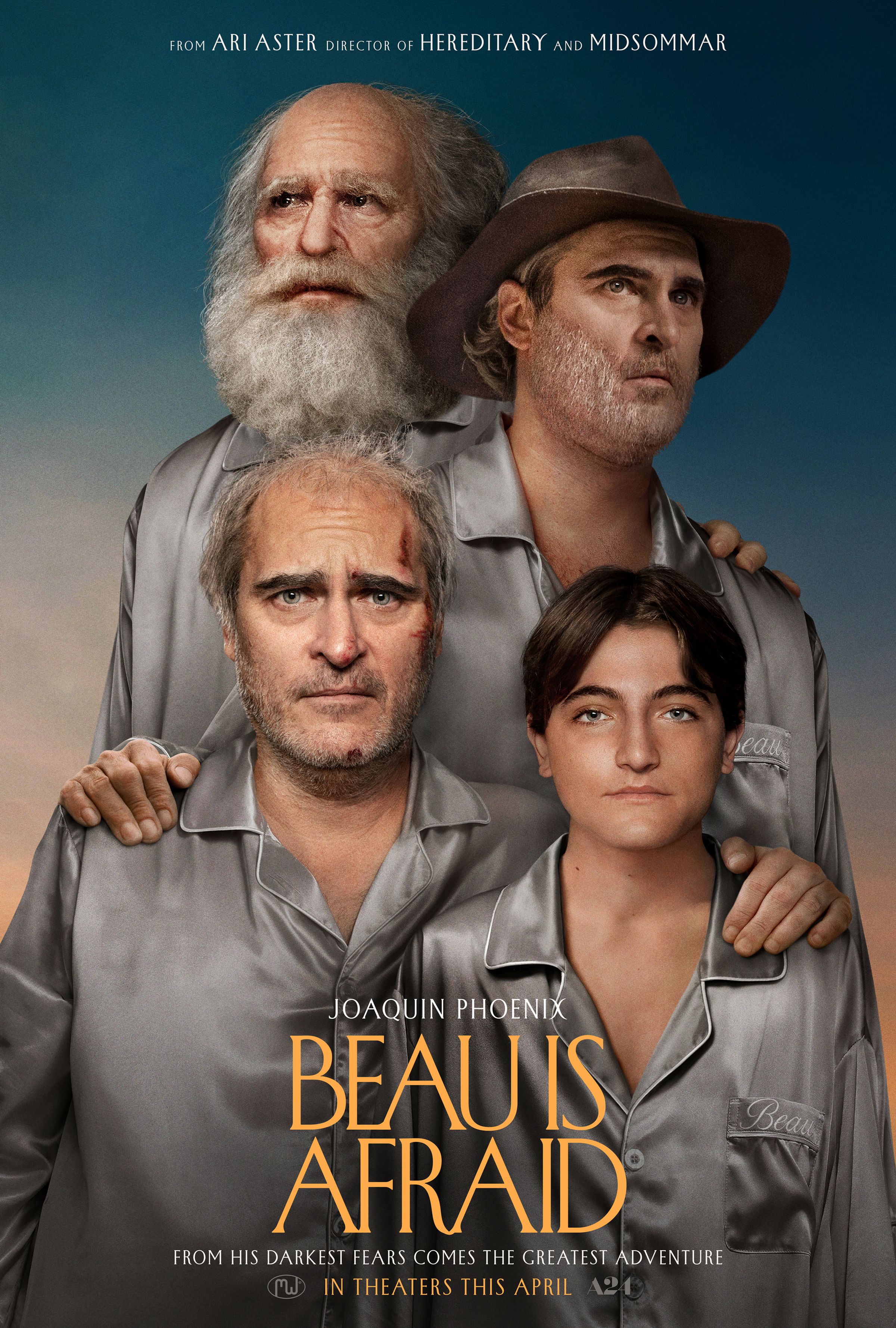 A poster for the A24 film Beau Is Afraid, starring Joaquin Phoenix.