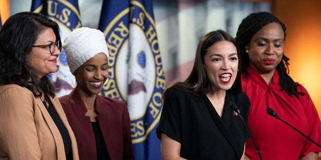 Three of the four members of the "Squad" support the resolution to lower the voting age: Reps. Tlaib, Ocasio-Cortez and Pressley. (AP Photo/J. Scott Applewhite)