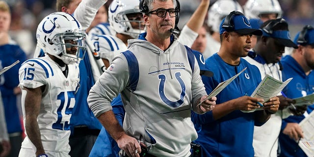 Indianapolis Colts head coach Frank Reich watches his team play against the Arizona Cardinals during an NFL football game Saturday, Dec. 25, 2021, in Glendale, Ariz. 