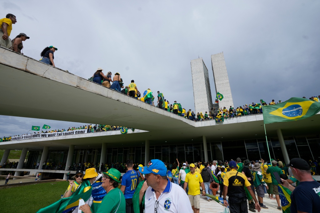Protestors in support of Bolsonaro, outside the National Congress building on Jan. 8.
