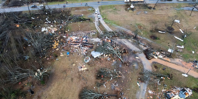 Devastation is seen in the aftermath from severe weather, Thursday, Jan. 12, 2023, in Greensboro, Ala. 