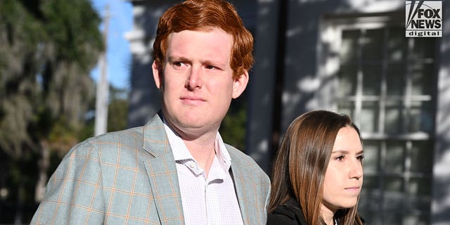 Buster Murdaugh, son of Alex Murdaugh, and girlfriend, Brooklynn White, arrive at the Colleton County Courthouse in Walterboro, South Carolina, Jan. 26, 2023. 