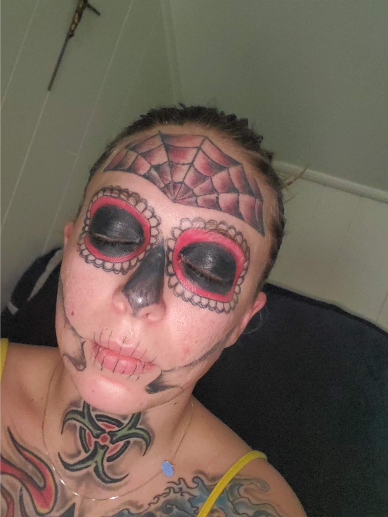 Zebrasky with full face tattoos