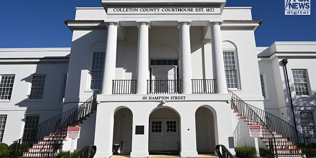 A general view of the Colleton County Courthouse in Walterboro, South Carolina, where Alex Murdaugh will stand trial for the homicides of his wife and son. 