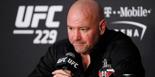 FILE - Dana White, president of UFC, speaks at a news conference after the UFC 229 mixed martial arts event in Las Vegas, on Oct. 6, 2018.