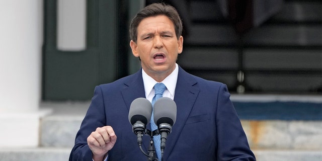 Florida Gov. Ron DeSantis speaks after being sworn in to begin his second term on Jan. 3, 2023, in Tallahassee, Florida.