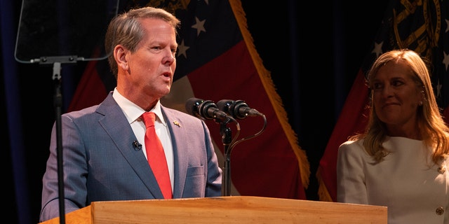 Republican Gov. Brian Kemp and wife Marty in Atlanta, Georgia on November 8, 2022. 