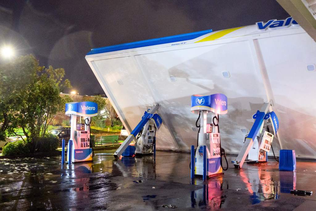 A damaged Valero gas station in San Francisco.