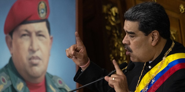 Nicolás Maduro, Venezuela's president, delivers his state of the union address at the National Assembly in Caracas on Jan. 12, 2023.