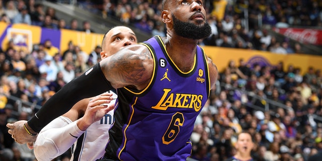 LOS ANGELES, CA - JANUARY 20: LeBron James #6 of the Los Angeles Lakers looks on during the game against the Memphis Grizzlies on January 20, 2023 at Crypto.Com Arena in Los Angeles, California. 