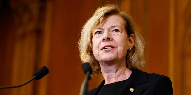 Sen. Tammy Baldwin, D-Wis., speaks at a bill enrollment ceremony for the Respect For Marriage Act at the U.S. Capitol Building Dec. 8, 2022, in Washington, D.C.