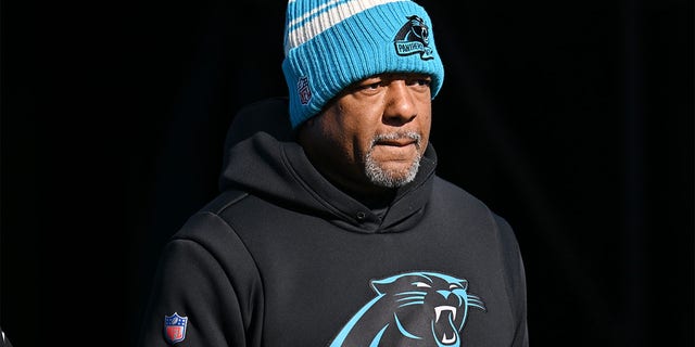 Interim head coach Steve Wilks of the Carolina Panthers looks on during warmups before the game against the Detroit Lions at Bank of America Stadium on Dec. 24, 2022 in Charlotte, North Carolina. 