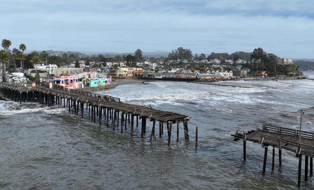 High surf and strong winds caused damage at the Capitola Wharf in Capitola, California.