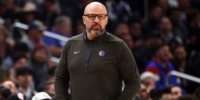 Head coach Jason Kidd of the Dallas Mavericks watches during the Clippers game at Crypto.com Arena on Jan. 10, 2023, in Los Angeles.