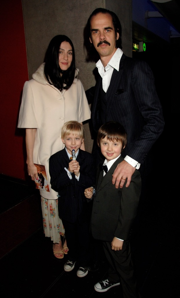 Nick Cave and Susie Bick are seen with their sons Arthur and Earl — as they attend the gala screening of the 'Doctor Who' Christmas episode on Dec. 18, 2007 in London.