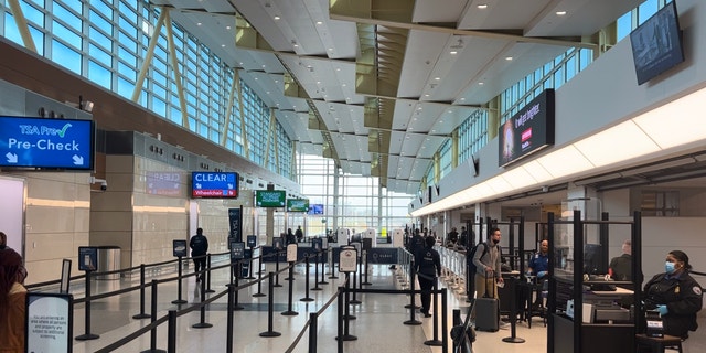 The line for security at Washington National Airport on Wednesday morning. 