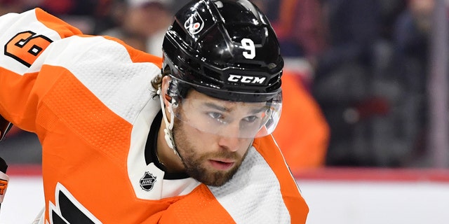 Jan 11, 2023; Philadelphia, Pennsylvania, USA; Philadelphia Flyers defenseman Ivan Provorov (9) playing against the Washington Capitals at Wells Fargo Center.