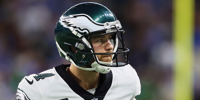 Place kicker Jake Elliott of the Philadelphia Eagles during the Lions game in Detroit, Michigan on Sept. 11, 2022.