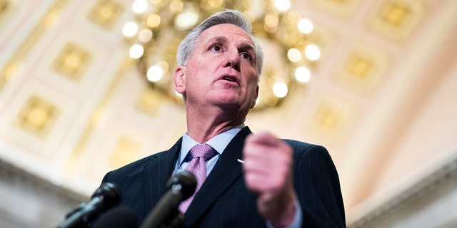 Speaker of the House Kevin McCarthy, R-Calif., conducts a news conference in the U.S. Capitols Statuary Hall on Thursday, Jan. 12, 2023.