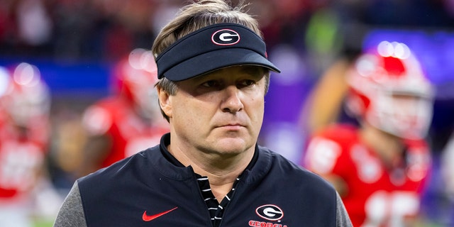 Jan 9, 2023; Inglewood, CA, USA; Georgia Bulldogs head coach Kirby Smart against the TCU Horned Frogs during the CFP national championship game at SoFi Stadium.