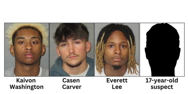 From left to right:  Kaivon Deondre Washington, Casen Carver and Everett Deonte Lee. The fourth suspect, a minor, has not been identified. 