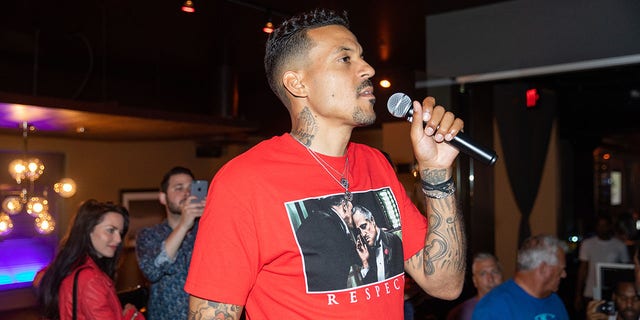 Matt Barnes speaks to a crowd at the Bowl 4 a Cure event hosted by him and Snoop Dogg at Lucky Strike Aug. 10, 2018, in Los Angeles. 