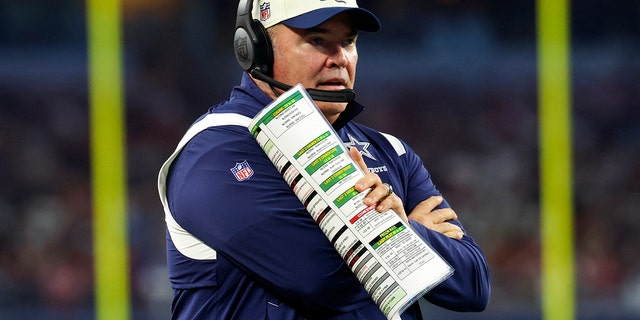 Dallas Cowboys head coach Mike McCarthy reacts during the Tampa Bay Buccaneers game on Sept. 11, 2022, in Arlington, Texas.