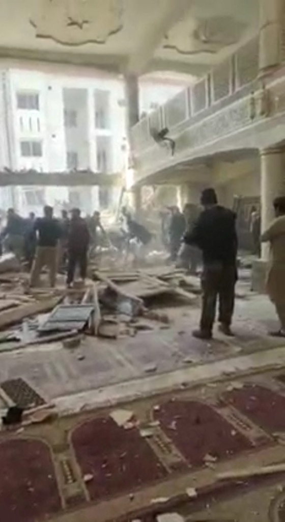 A view shows the aftermath of a suicide blast in a mosque, in Peshawar, Pakistan.