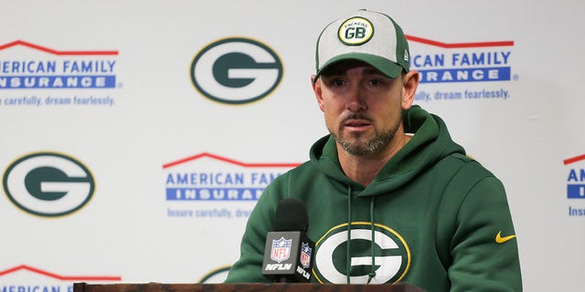 Head coach Matt LaFleur of the Green Bay Packers talks after a game at Highmark Stadium Oct. 30, 2022, in Orchard Park, N.Y.