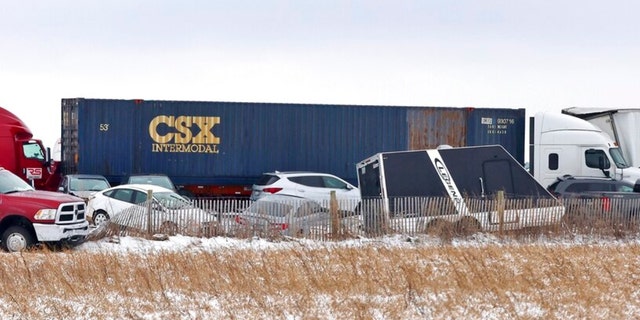 Emergency crews respond to a multi-vehicle accident in both the north and south lanes of Interstate 39/90 on Friday, Jan. 27, 2023, in Turtle, Wisconsin.