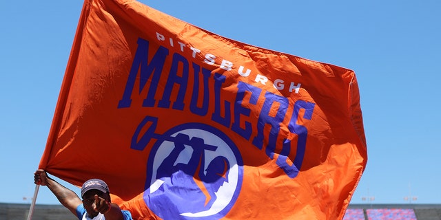 The Pittsburgh Maulers flag is flown  during the game against the Michigan Panthers at Legion Field on June 19, 2022 in Birmingham, Alabama.