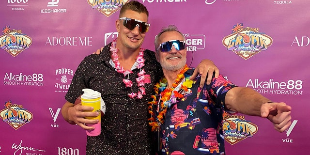 Rob Gronkowski and his father Gordie take part in Gronk Beach party on April 29, 2022, in Las Vegas.