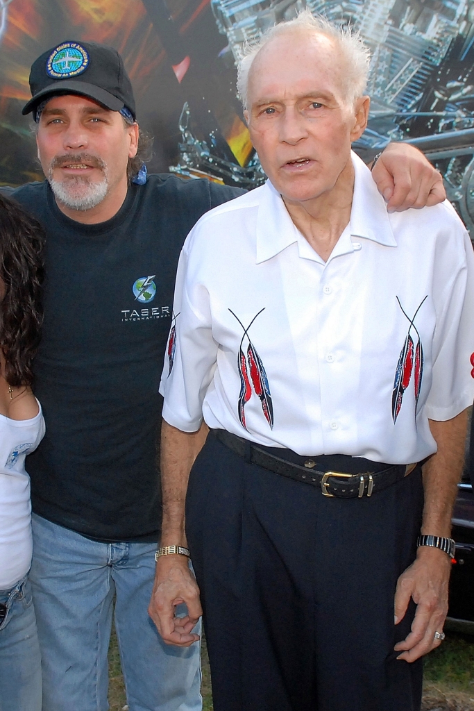 Robbie Knievel (L) and father Evel Knievel (R) appear during Bike Week 2007 February 24, 2007 in Daytona Beach, Florida