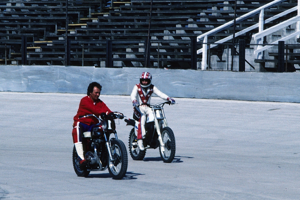 Stunt performers Evel Knievel and his son Robbie Knievel circa 1980's. 