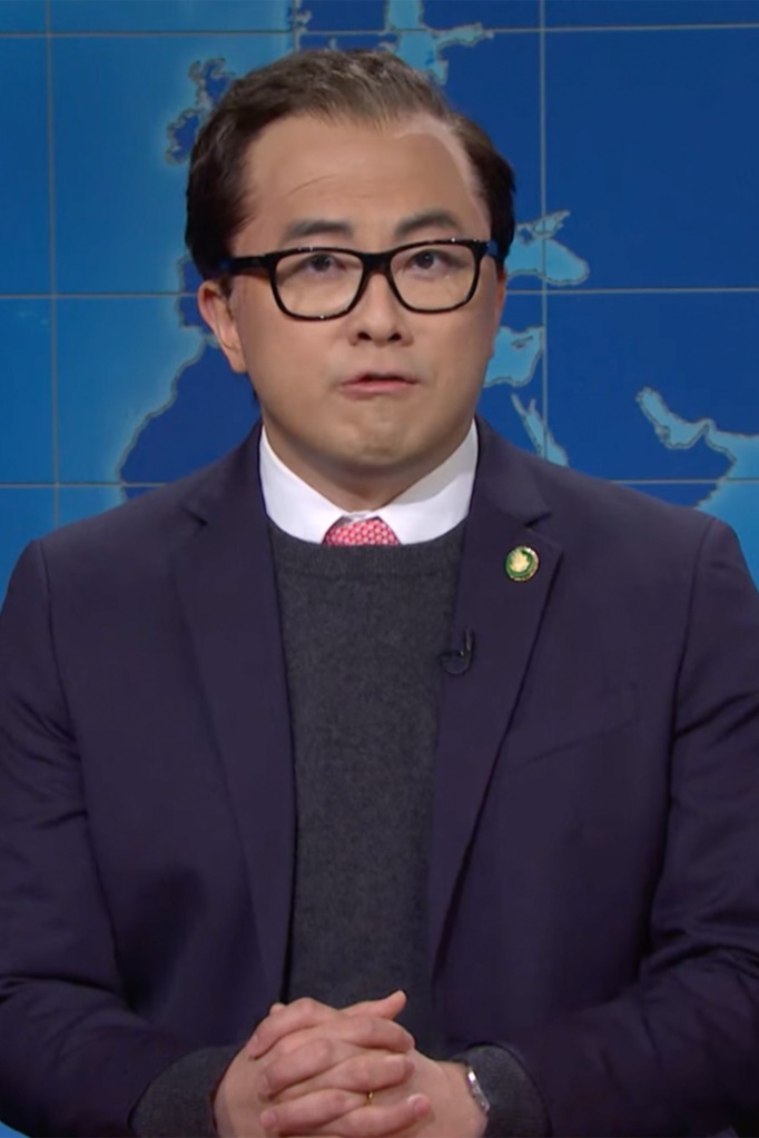 Bowen Yang as George Santos on "Weekend Update" on SNL on Saturday, Jan. 21.