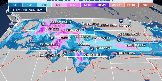 Snow forecast in the western U.S. through Sunday