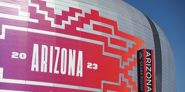 General view of State Farm Stadium on Jan. 28, 2023 in Glendale, Arizona. State Farm Stadium will host the NFL Super Bowl LVII on Feb. 12.