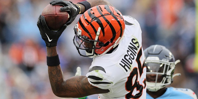 Tee Higgins #85 of the Cincinnati Bengals against the Tennessee Titans at Nissan Stadium on November 27, 2022 in Nashville, Tennessee.