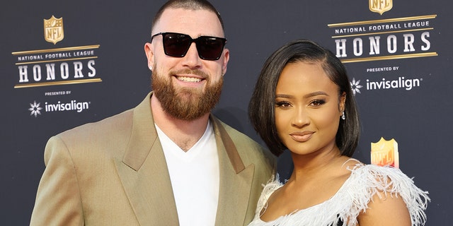 Travis Kelce and Kayla Nicole attend the 11th Annual NFL Honors at YouTube Theater on Feb. 10, 2022 in Inglewood, California.