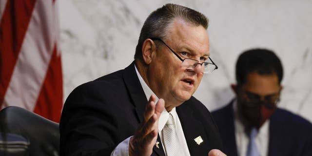 Sen. Jon Tester speaks during a Senate Banking, Housing, and Urban Affairs Committee hearing in Washington, D.C., on June 22, 2022.