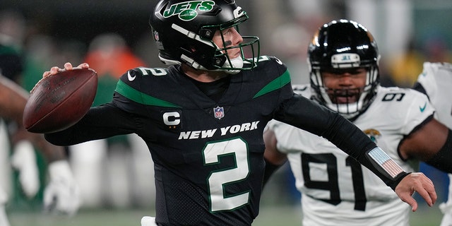 New York Jets quarterback Zach Wilson passes against the Jacksonville Jaguars, Dec. 22, 2022, in East Rutherford, New Jersey.