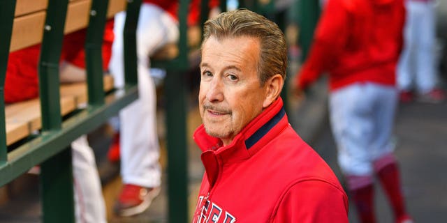 Los Angeles Angels of Anaheim owner Arte Moreno looks on before a preseason MLB game between the Los Angeles Dodgers and the Los Angeles Angels of Anaheim on September 21, 2017 at Angel Stadium of Anaheim in Anaheim, CA.